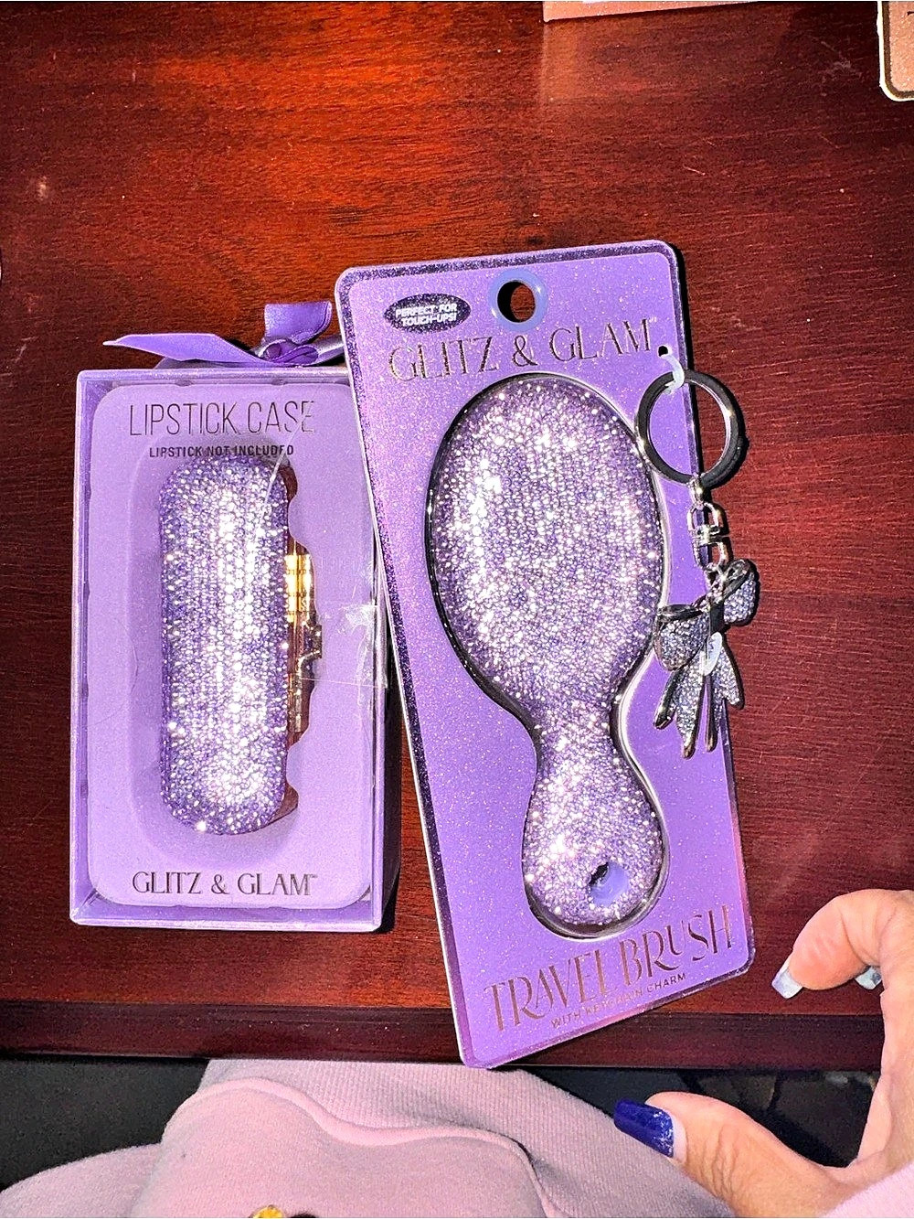 Glitz & Glam Travel Brush and Lipstick Case Set Purple NWT